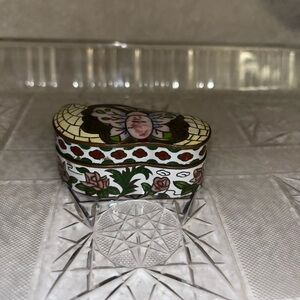 Gorgeous Vintage Cloisonne Enamel Butterfly Trinket Box Multicolor